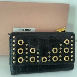 Miu Miu Black Studded Continental Wallet